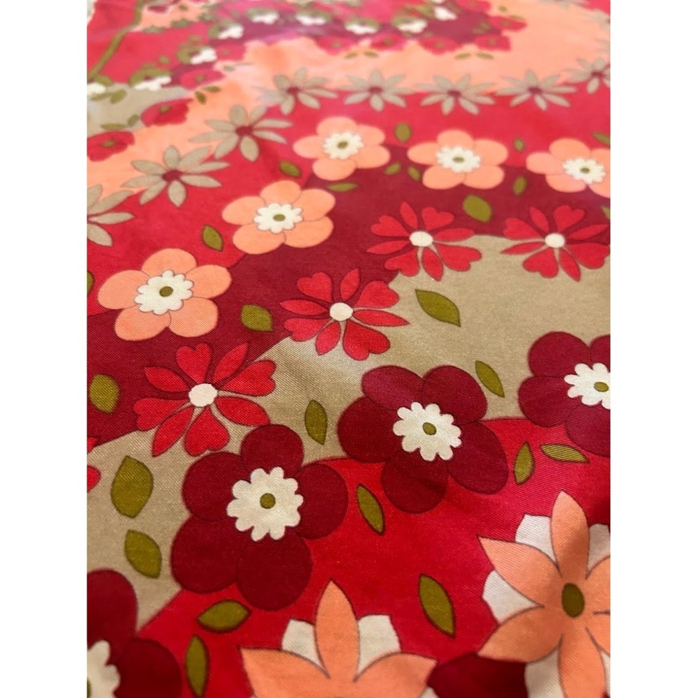 Vibrant Vintage Floral Silk Scarf Red Pink Tan Square Neck Scarf Accessory Mod - Picture 10 of 13